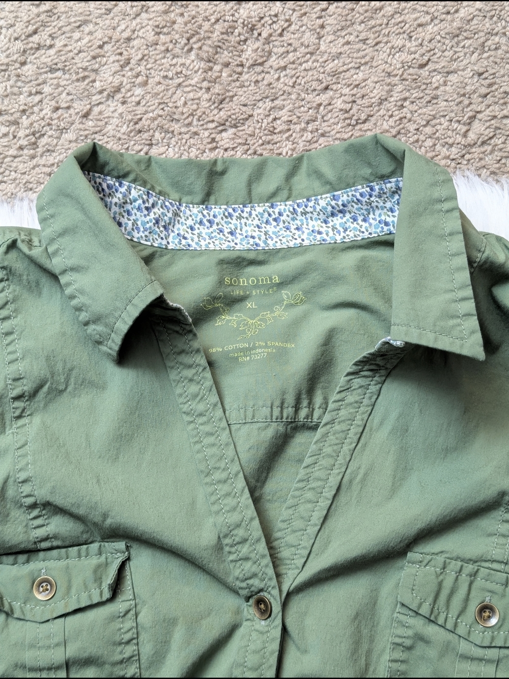 Sonoma Army Green Sleeveless Button Down Utility Top Size XL - Picture 8 of 13